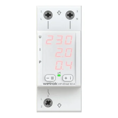 Реле напряжения с контролем тока Welrok VIP-63 red